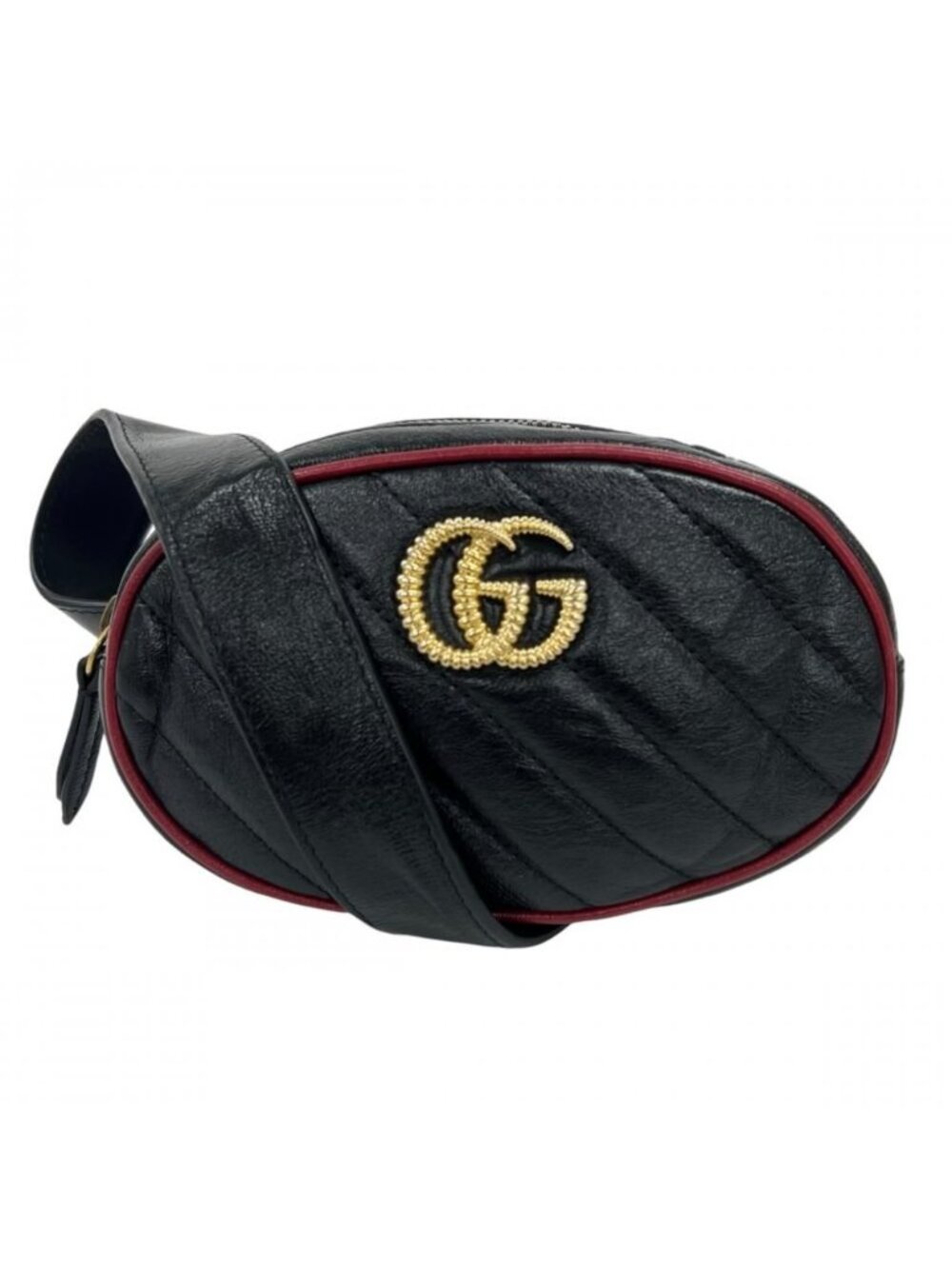 Gucci Belt Bag GG Marmont Quilted Leather Black Red Gold